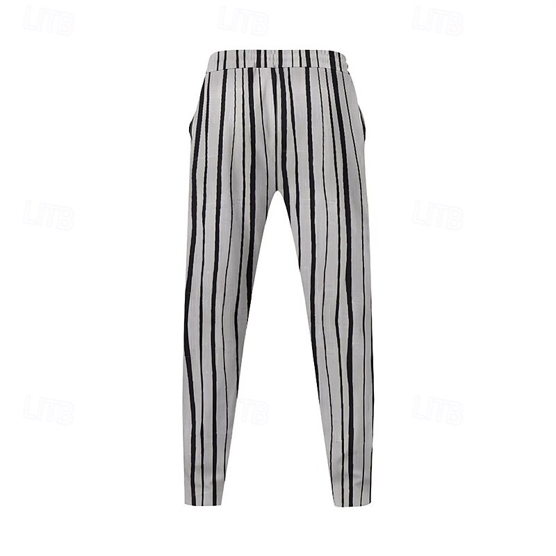 Men's Athletic Pants Sweatpants Trousers Pocket Drawstring Elastic Waist Striped Comfort Sports Outdoor Daily Fashion Casual Black-White Black Micro-elastic4