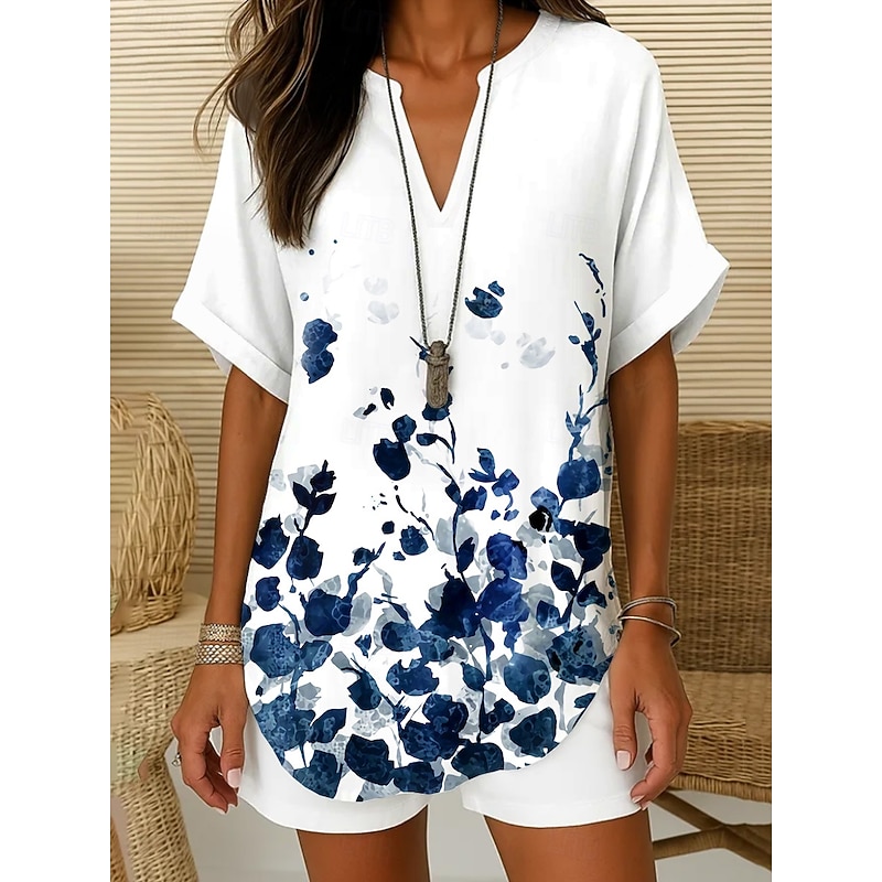 Women's Boho Shirt Floral Graphic Elegant Bohemia Vintage Sleeveless Short Sleeve Regular Tops Daily Holiday Beach Wear Black White Pink Blue Khaki Summer Spring2