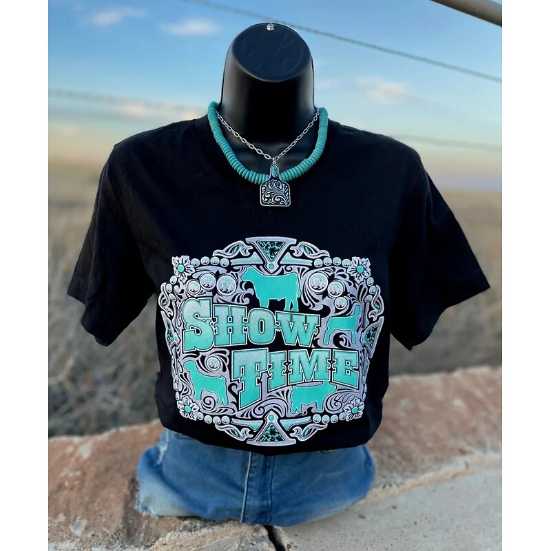 Women's T Shirt Graphic Bohemia Vintage Metallic Short Sleeve Crew Neck Round Neck Regular Tops Daily Print Black Green Summer Spring2