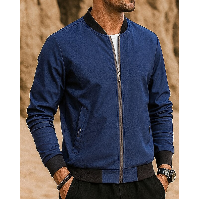 Men's Running Jacket Outdoor Jacket Pocket Hooded Long Sleeve Top Athleisure Fall Solid Colored Windproof Hiking Running Sportswear Activewear Black Dark Blue Gray3