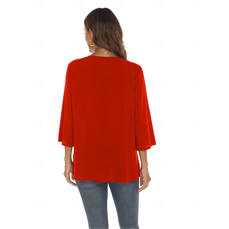 Women's Boho Shirt Floral Bohemia Casual 3/4 Length Sleeve Elbow Sleeve V Neck Regular Tops Work Daily Going out Embroidered Black Red Purple Summer2