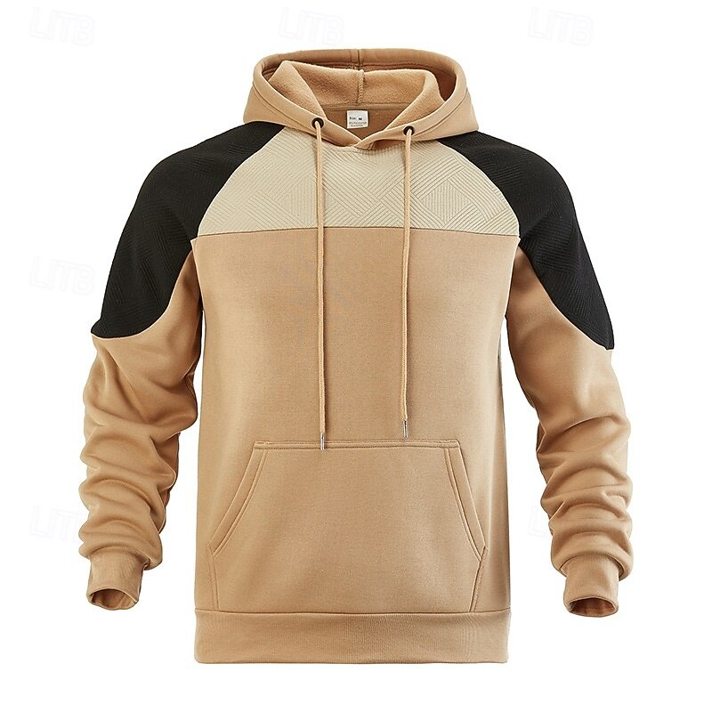 Men's Hoodie Pullover Hoodie Sweatshirt Fleece Hoodie Black Navy Blue Khaki Gray Hooded Color Block Color Block Front Pocket Sports & Outdoor Casual Daily Streetwear Cool Designer Fall & Winter3