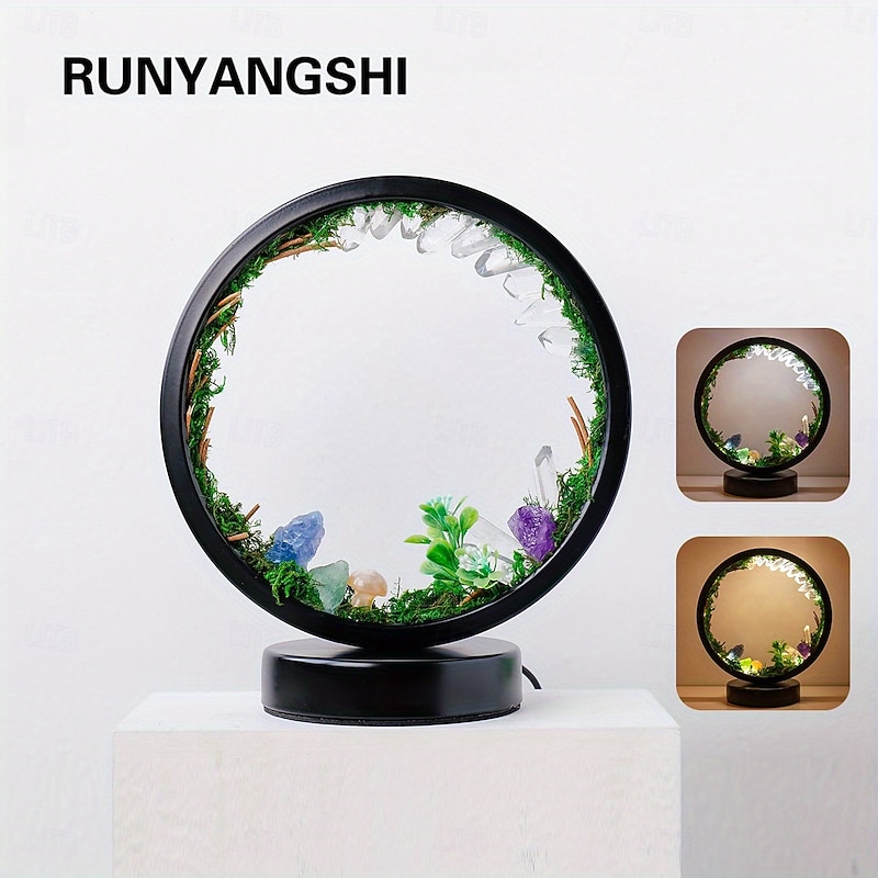 1pc LED Rechargeable Natural Quartz Bedside Lamp  Forest Nightlight Bedroom Desk Network Circle Decorative Light2