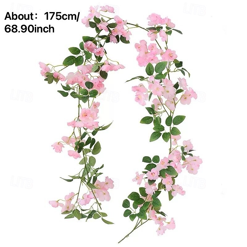 Artificial Cherry Blossom Vine Wall Hanging, Fake Flower Garland for Air Conditioner Pipe and Indoor Ceiling Decoration, Wedding Decor Faux Plant Vine3