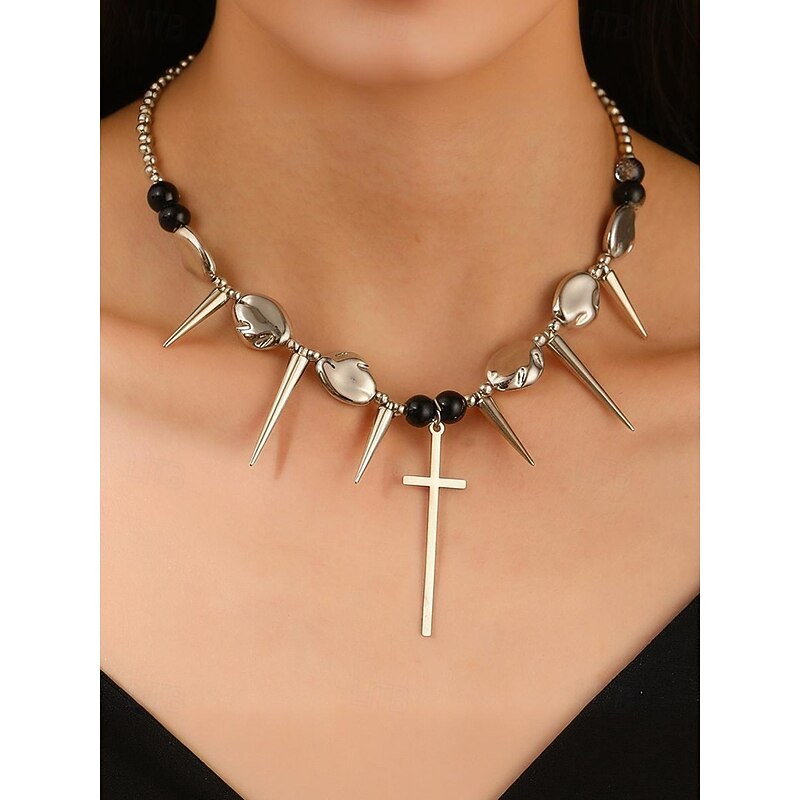 Women's Gothic Pearl Rose Thorn Cross Multi-layer Necklace - Vintage Multi-strand Necklace Jewelry for Halloween Parties and Vintage Occasions