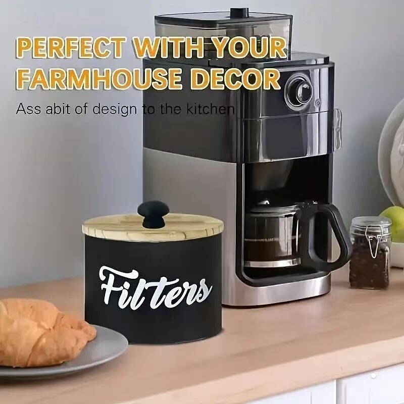 Farmhouse Coffee Filter Storage Box, White Wooden Organizer for Countertop, Rustic Coffee Bar Accessory and Desk Stationery Holder3