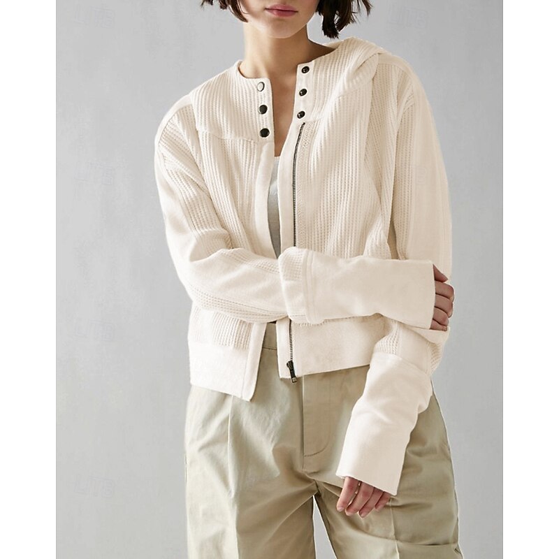 Women's Hoodie Outdoor Jacket Sports Top Zipper Pocket Long Sleeve Top Athleisure Fall Solid Colored Thermal Warm Windproof Wick Moisture Tennis Golf Running Sportswear Activewear Amethyst Black Army2