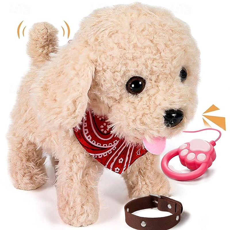 Interactive Walking Plush Puppy Toy Dog Realistic Wagging Tail Robot Dog Perfect Christmas Birthday Gift Toys for Girls and Boys Kids Age 3 4 5 6