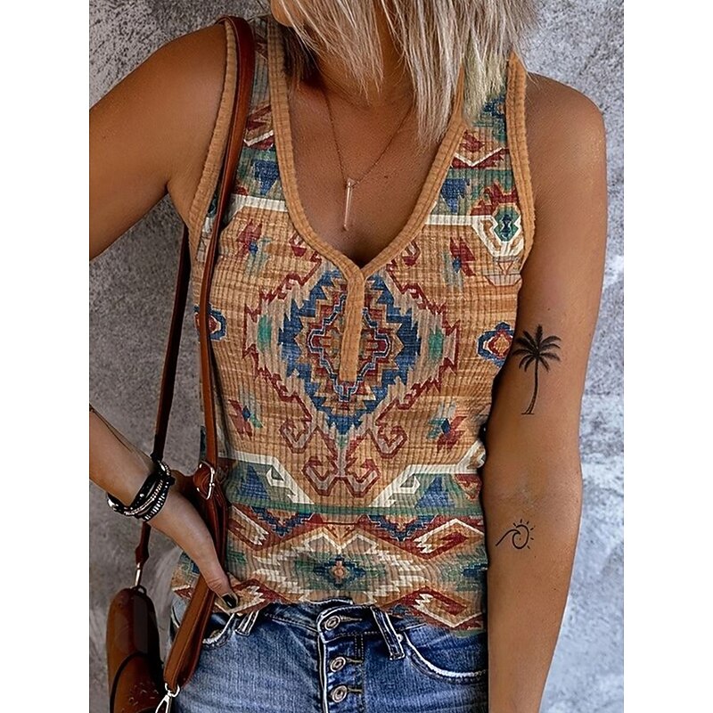 Women's Camisole Tank Top Graphic Geometric Vintage Stylish Western Sleeveless Sleeveless V Neck Crop Tops Daily Print Red Blue Brown Summer Spring3