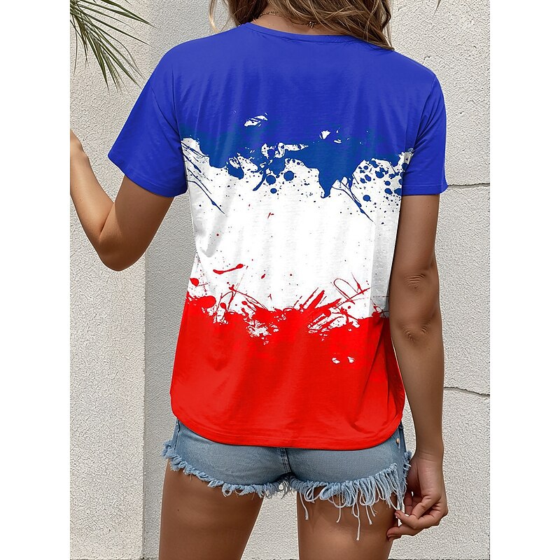 French Women's T Shirt Graphic Flag Vintage Stylish Casual Short Sleeve Crew Neck Regular Tops Daily Weekend Print Red Blue Summer Spring2