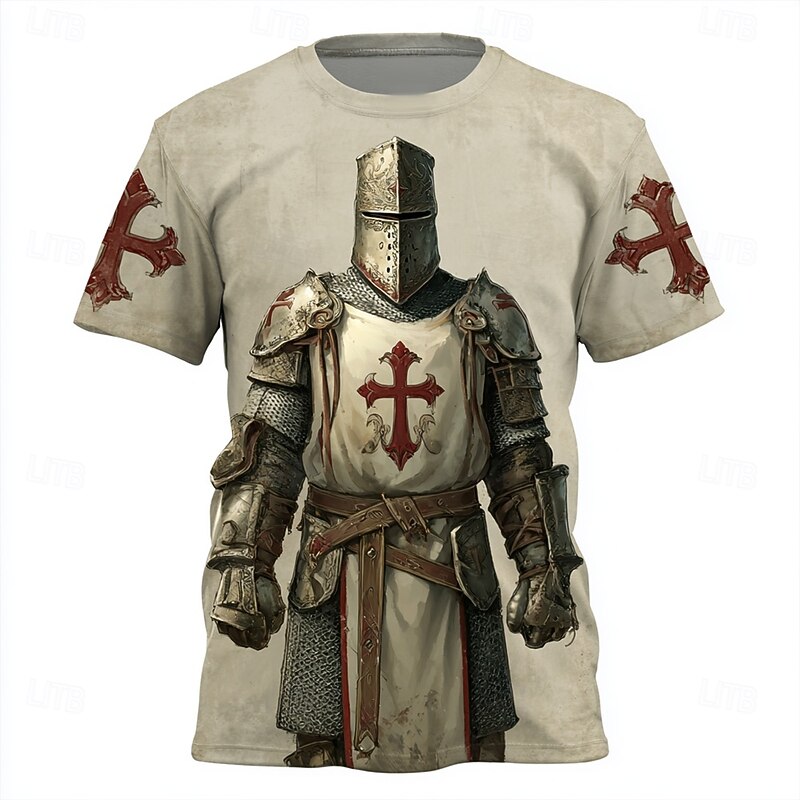 Men's Knights Templar T Shirt Short Sleeve T shirt 3D Print Crew Neck Shirt Religious Street Casual Daily Light Brown Brown Summer Spring All Seasons Clothing Apparel S M L XL XXL XXXL2