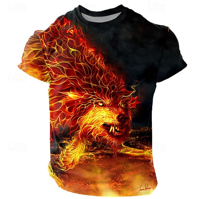 Tom Wood Men's 3D Wolf T Shirt Short Sleeve T shirt 3D Print Crew Neck Shirt Exaggerated Designer Party Street Casual Black Summer Spring All Seasons Clothing Apparel S M L XL XXL XXXL 4XL