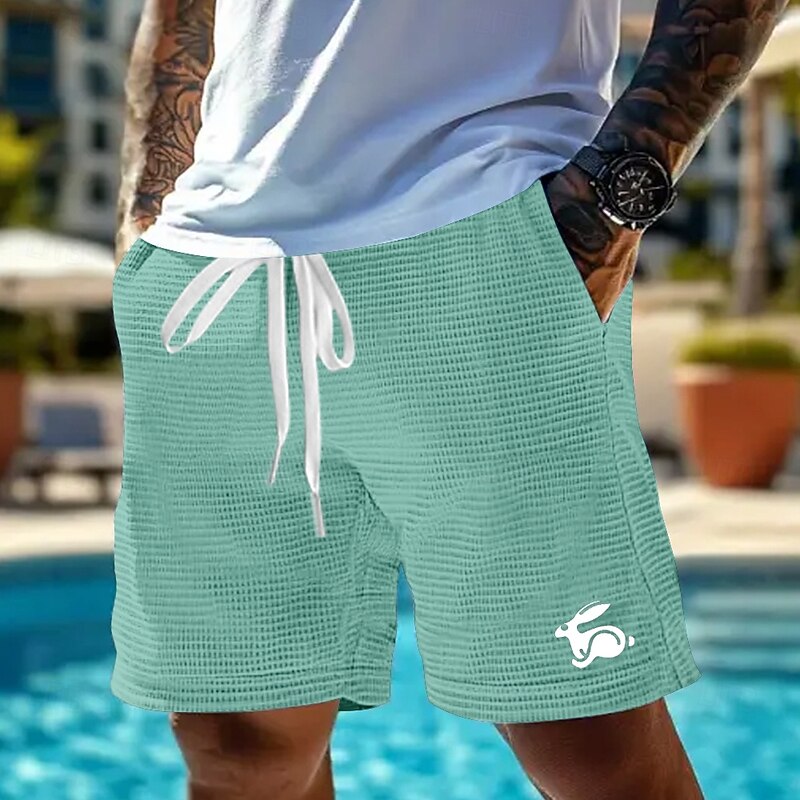 Men's Animal Rabbit Waffle Shorts Sweat Shorts Casual Shorts Mid Waist Fashion Casual Vacation Jogging Workout Elastic Drawstring Waist Shorts with Pockets Designer Clothing Apparel2
