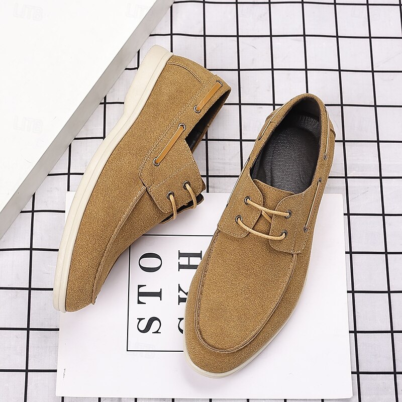 Men's Beige Faux Suede Boat Shoes with Lace-Up Design – Comfortable Casual Footwear for Weekend, Vacation & Daily Use3