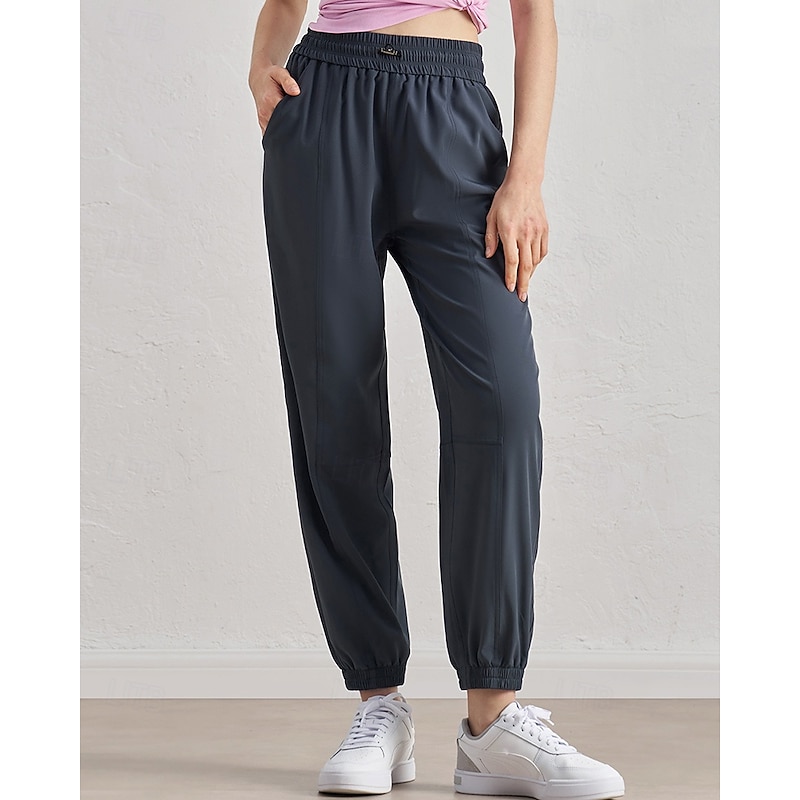 Women's fitness pants Pilates Pants Yoga Pants with Pockets Sun Protection Lightweight High Waist Gym Pilates Zumba Bottoms Solid Color Dark Grey Black Pink Fall Sports Activewear Micro-elastic Loose