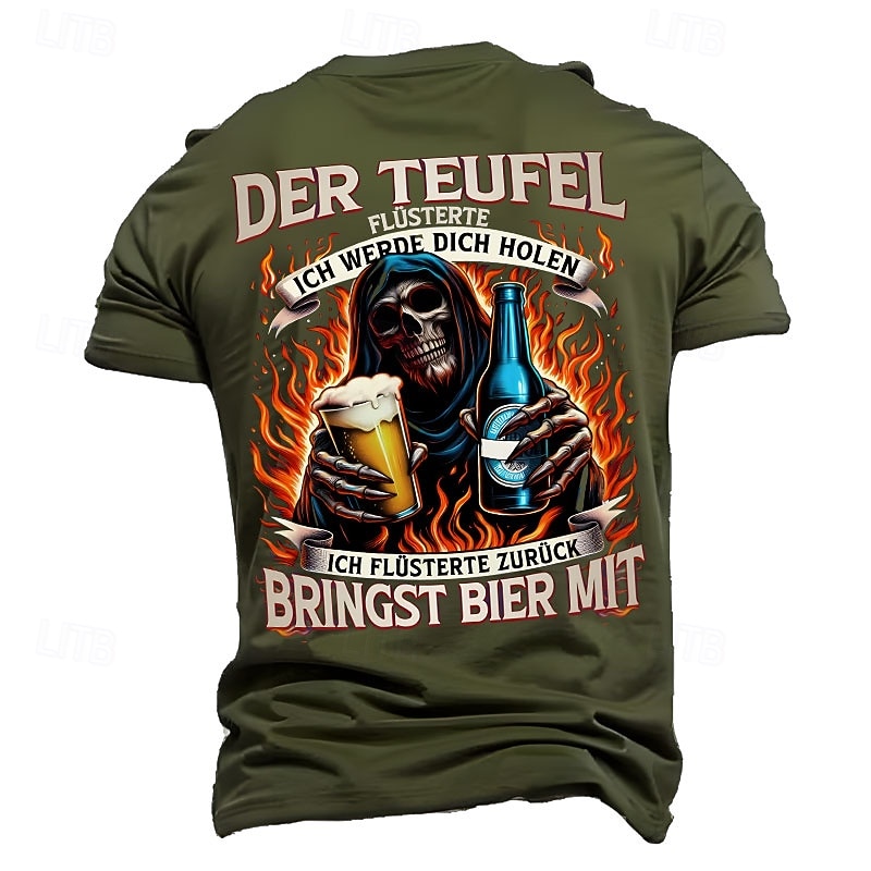 Men's Funny Beer T-Shirt: Devil Whispered 'I'll Get You', I Said 'Bring Beer'. Graphic Short Sleeve Tee2