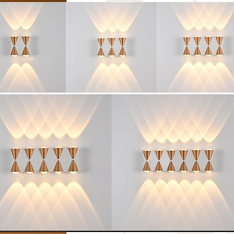 Led Outdoors Wall Lamp 10W Up/Down Lighting Indoor 4/6/8/10Head Curved Waterproof IP65 Wall Lamp Modern Bedroom Lamp Warm White Light AC85-265V2