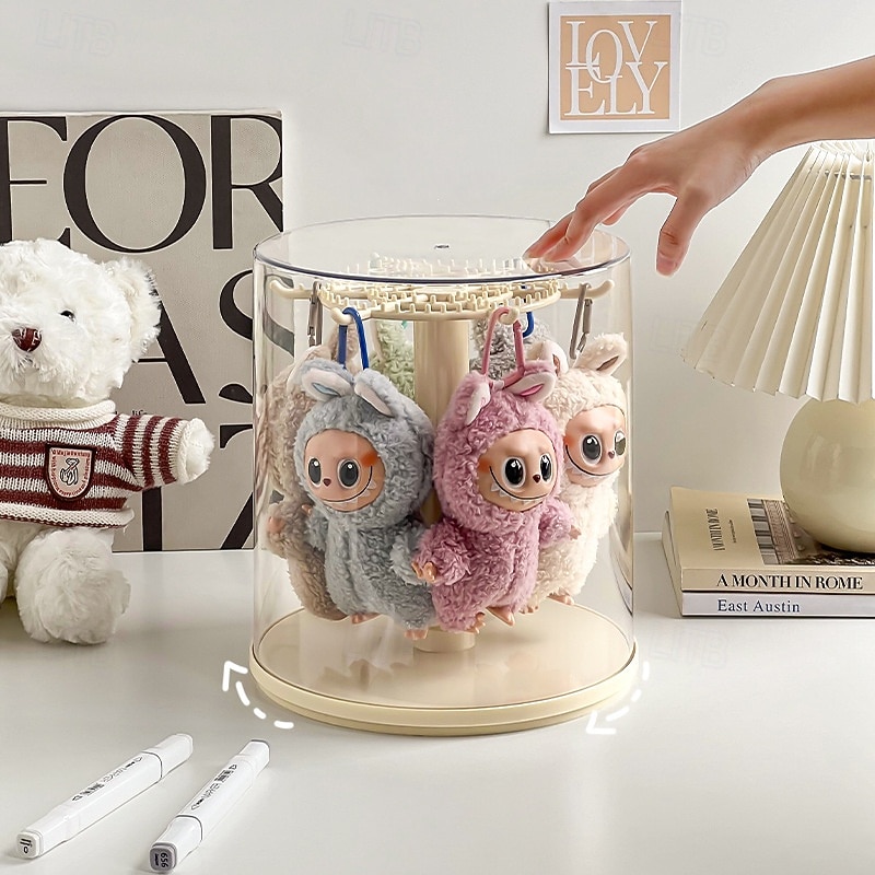 Rotating Display Case - 360 Clear Figure & Keychain Display Case with Dust Proof Coverfor 17/15cm Plush Dolls Stackable Holder Display Shelf for Collectibles(NO Dolls)2