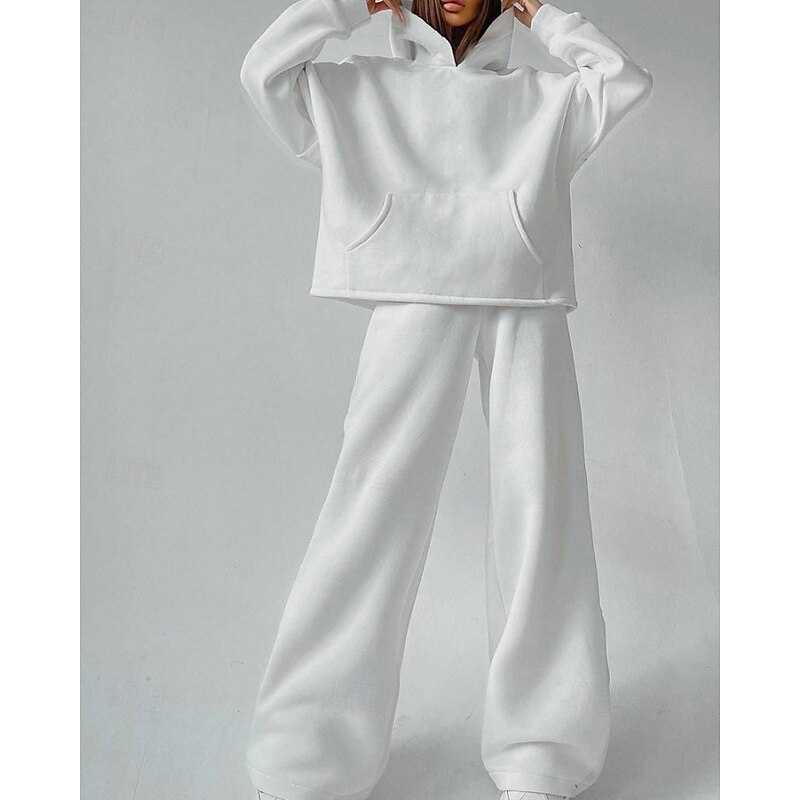 Women's Tracksuit Sweatpants Wide Leg Pants Lace Pocket Solid Colored Clothing Suit Fall Black White Gym Athleisure Running Thermal Warm Windproof Long Sleeve Sport Activewear Stretchy Regular Fit3