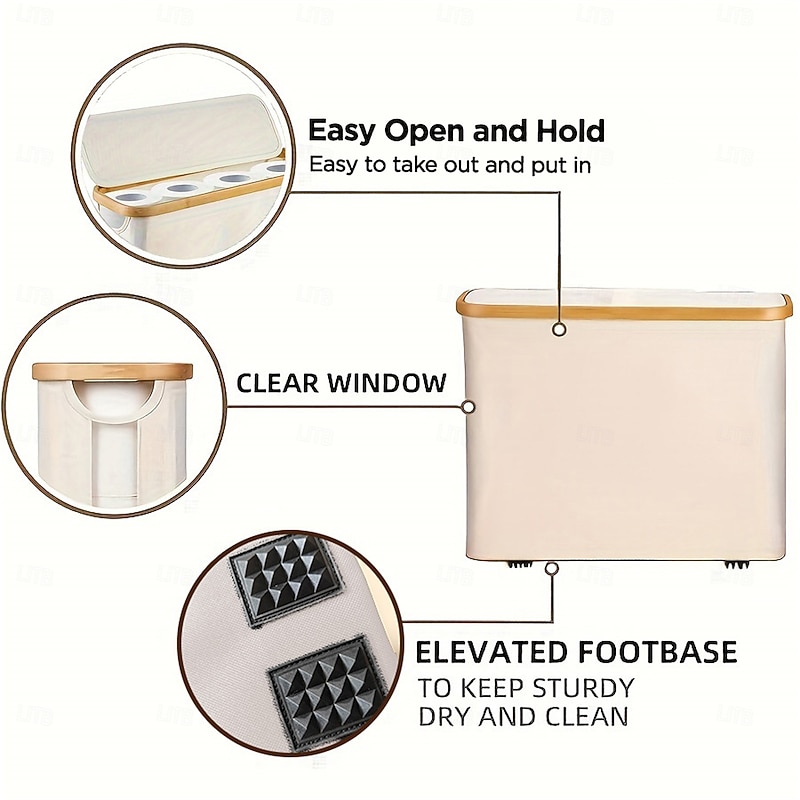 Toilet Paper Storage Basket with Lid, Bamboo Toilet Paper Storage Holder Stand Organizer for Bathroom, Toilet Paper Storage Box Container with Handle, Toilet Tissue Storage Bin for RV Closet2