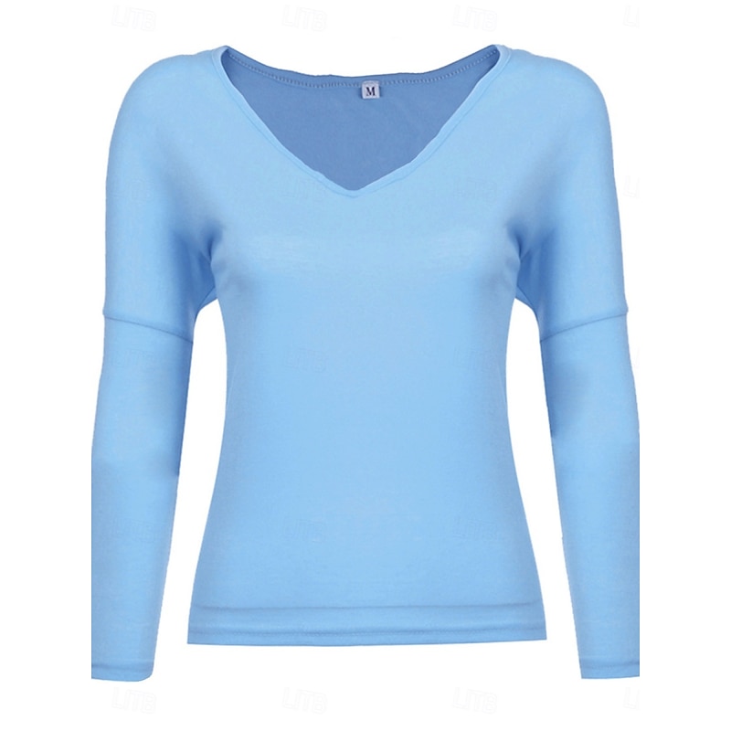 Women's Blouse Solid Color Stylish Casual Long Sleeve V Neck Regular Tops Daily Black White Yellow Army Green Blue Spring Fall Prefall3