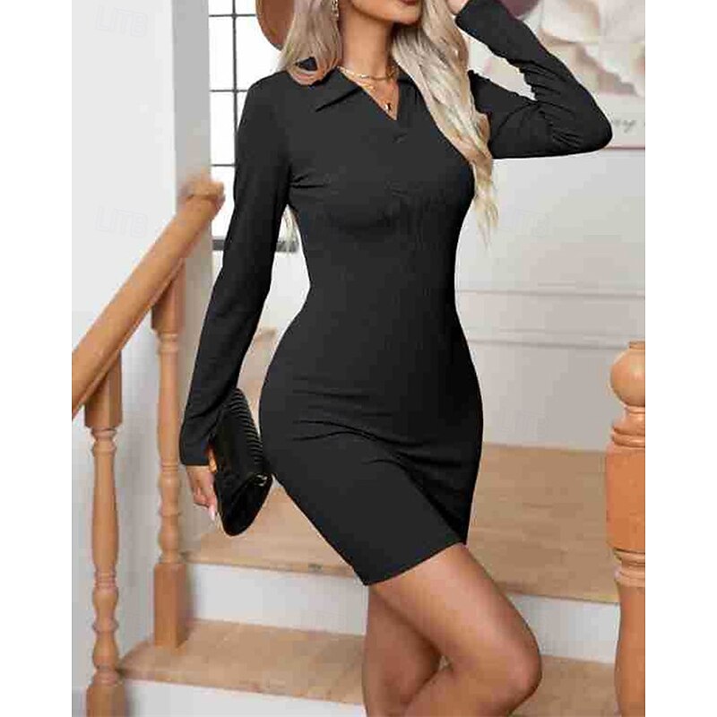 Women's Mini Dress Knit Dress Casual Dress Sheath Dress Fashion Outdoor Party Holiday Regular Fit Plain Long Sleeve V Neck Black Green Khaki Summer3