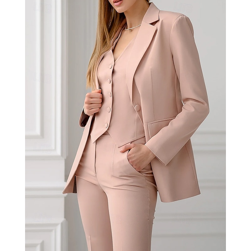 Women's 3 Pieces Suits Formal Wedding Guest Stretch Crepe Elegant Minimalist Long Sleeve Ankle Length Notched Lapels Single Breasted4