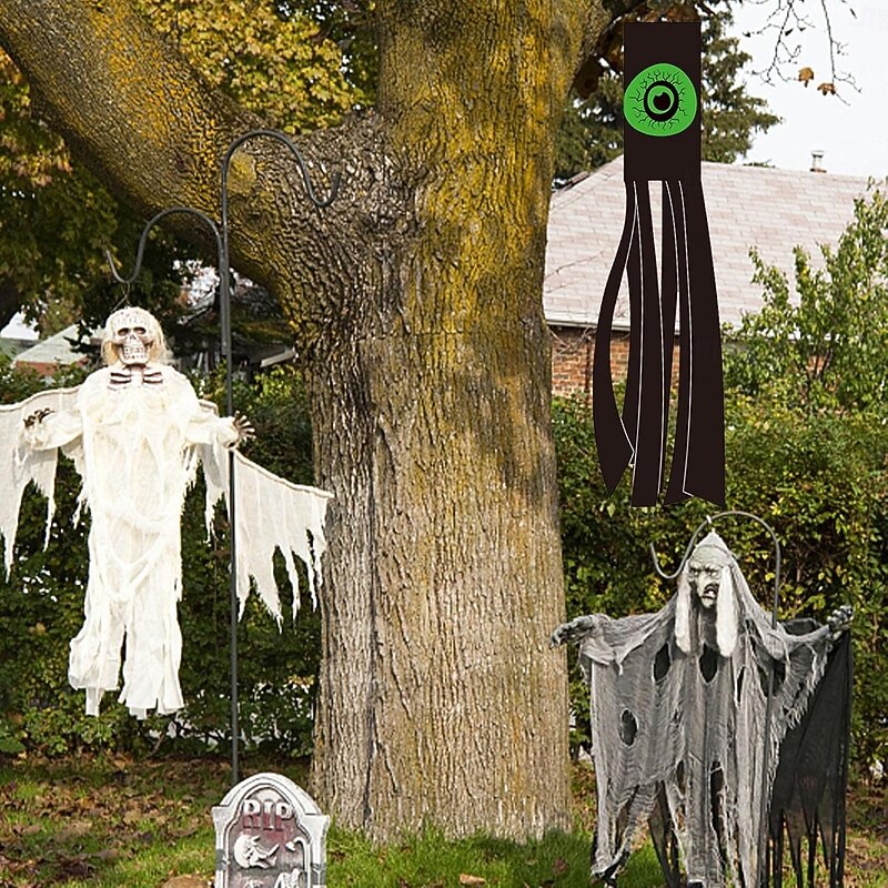 Halloween Ghost Windsock Night Light Spooky LED Hanging Decoration with Ghostly Glow Waterproof and Weather-Resistant for Outdoor Yard, Porch, or Garden Decor Perfect for Halloween Night Atmosphere3