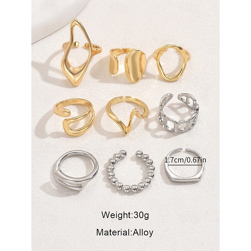 Women's Trendy Gold and Silver Geometric Rings Set – Fashionable Stackable Statement Jewelry for Casual, Party and Everyday Wear4
