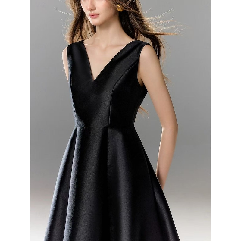 A-Line Homecoming Dresses Party Dress Graduation Party Wear Knee Length Sleeveless V Neck Pocket Cotton V Back with Pocket4