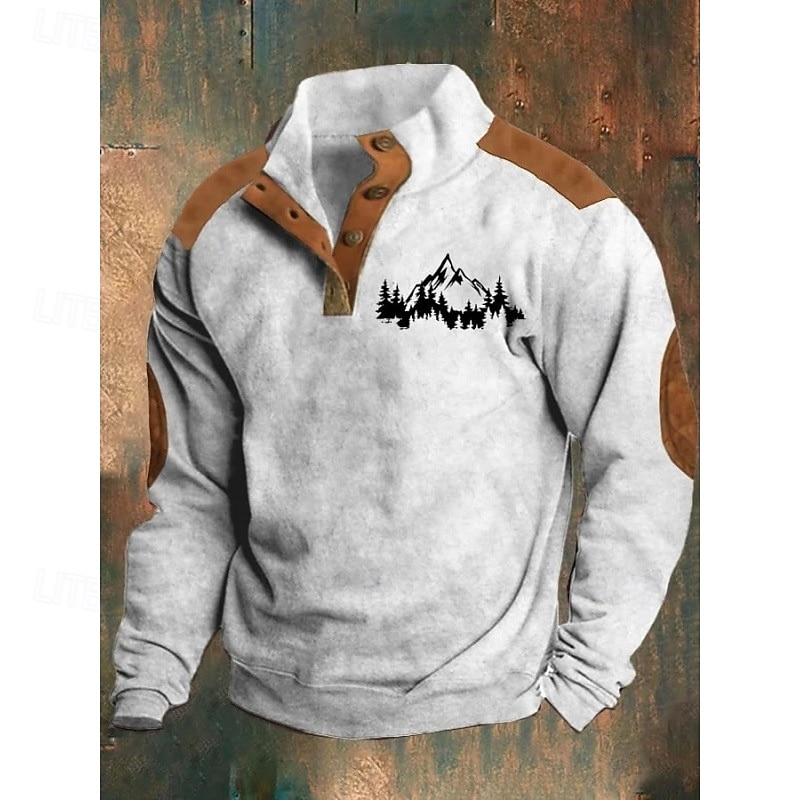 Men's Sweatshirt Black White Blue Brown Green Standing Collar Graphic Print Daily Holiday Going out Polyester Streetwear Casual Fall Winter Clothing Apparel Hoodies Sweatshirts  Long Sleeve3