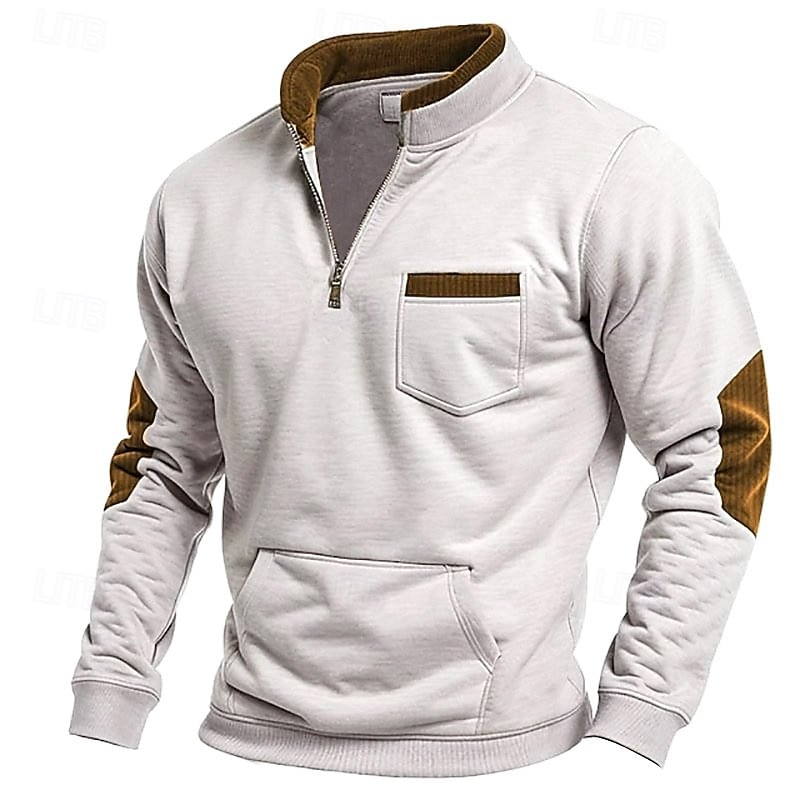 Men's Sweatshirt Zip Sweatshirt Quarter Zip Sweatshirt White Half Zip Color Block Pocket Sports & Outdoor Daily Holiday Polyester Streetwear Basic Casual Spring Autumn / Fall Clothing Apparel Hoodies