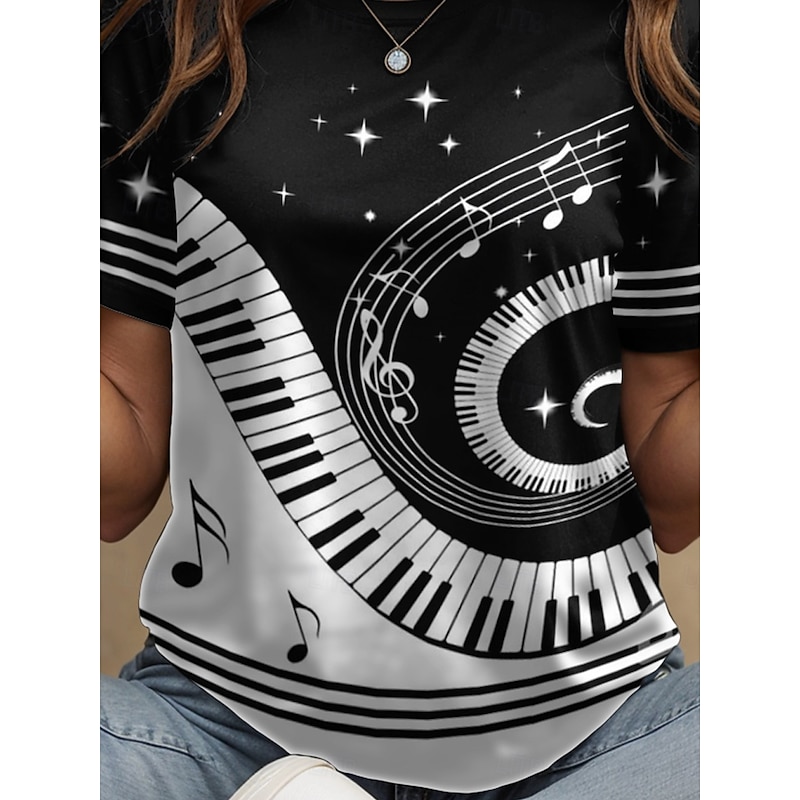 Music Festival Women's T Shirt Graphic Geometric Vintage Stylish Classic Short Sleeve Crew Neck Round Neck Regular Tops Daily Weekend Print Black and White White / Black Summer Spring3