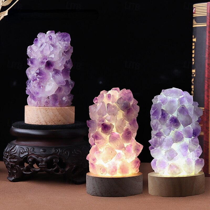 1pc Exquisite Natural Amethyst Crystal Wishing Lamp - USB Powered Dimmable Calming Home Decor for Meditation Relaxation and Ambient Lighting - Perfect Gift for Spiritual Seekers