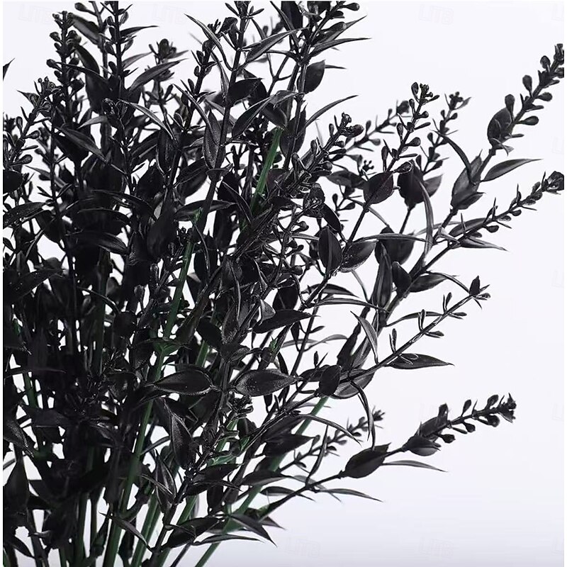 24 Bundles Artificial Black Lavender Flower Bundles for Halloween Outdoor Decoration, UV Resistant Faux Plastic Plants for Hanging Pots, Outdoor Porch, Vase, and Home Window Decorations2