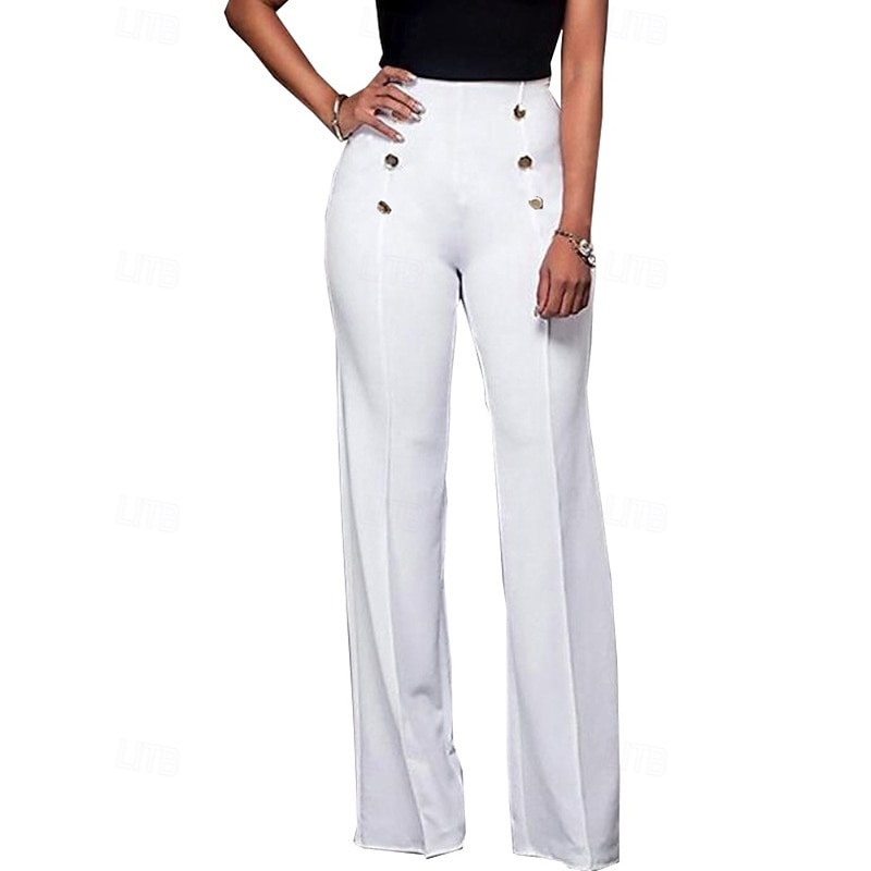 Women's Wide Leg Slacks Streetwear Casual Full Length Natural Plain Elastic Waist Outdoor Comfortable Vacation Going out claret Black White Blue Fall Regular Fit3