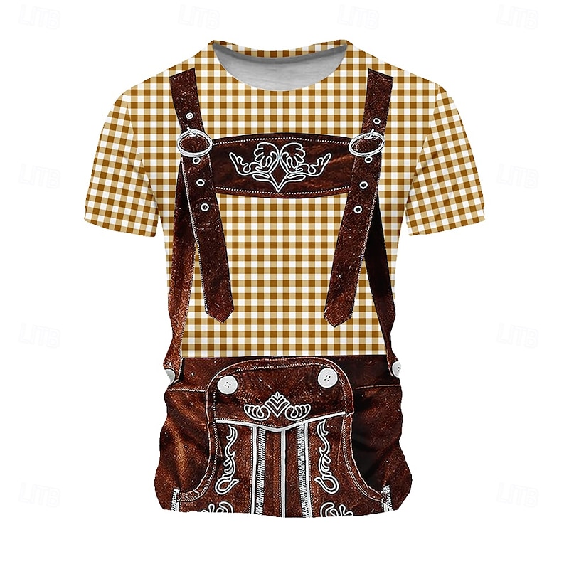 Oktoberfest Men's Plaid Germany Dirndls T Shirt Short Sleeve T shirt 3D Print Crew Neck Shirt Vacation Exaggerated Designer Carnival Party Light Blue Blue 1# Pink Summer Spring Clothing Apparel S M L3
