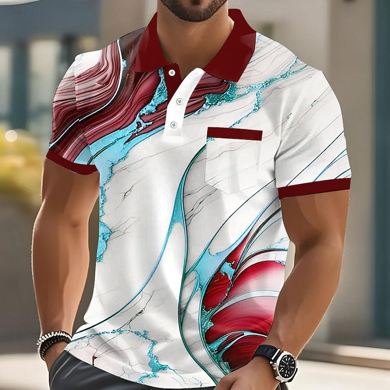 Men's Graphic Polo Short Sleeve Polo Shirts Collared Shirts Business Casual Outdoor Athleisure Daily Wear Pocket 3D Print Buttons Summer Red Blue Green4