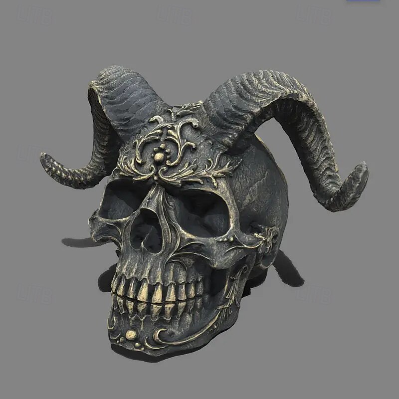 Gothic Style Ram's Horn Skull Statue Punk Style Satanic Sculpture Crafts Ornaments2