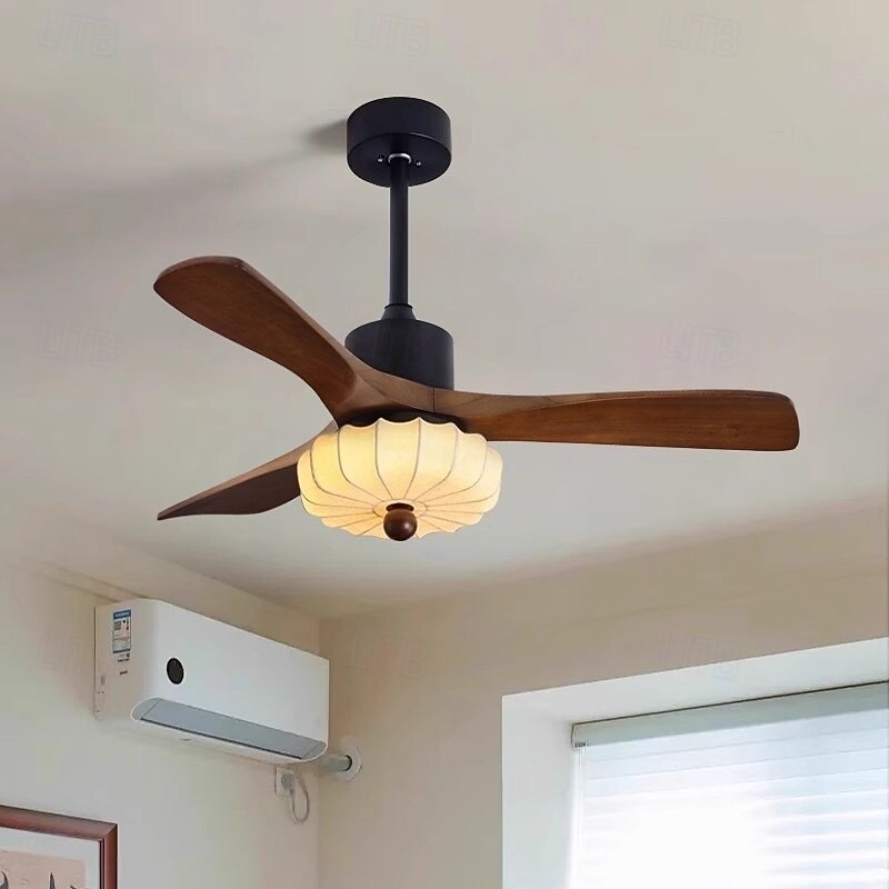 Ceiling Fan with Lights Wooden Ceiling Fan with Lights Silent Reversible DC Motor with 3 Blades for Farmhouse, Living Room, Bedroom, Office3