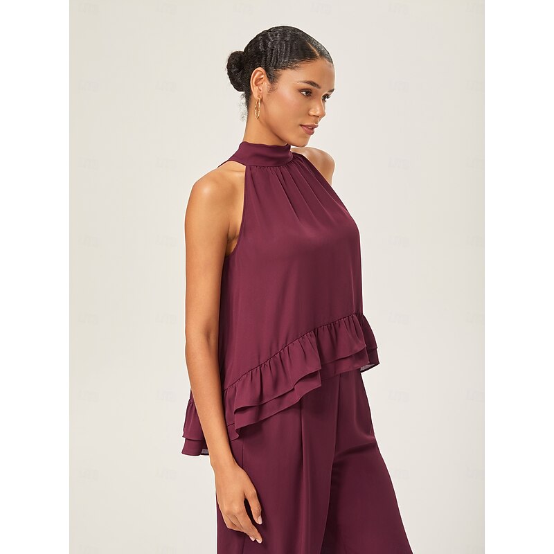 Romantic Ruffled Chiffon Halter Top3