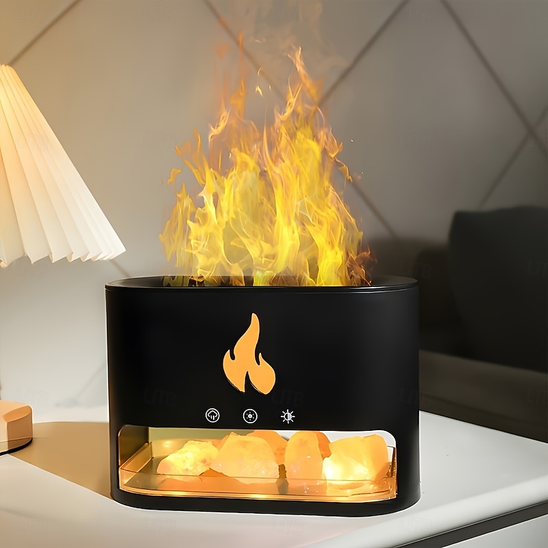 A Simulated Flame Aromatherapy Lamp with a Salt Stone Diffuser RGB Lighting And a Large Capacity Humidifier Perfect for Indoor Decoration And Suitable As a Birthday Gift for Holidays Like Christmas3