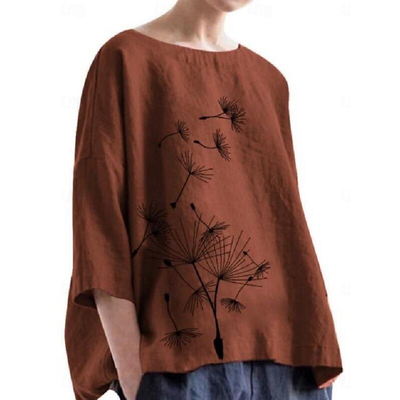 Women's Blouse Floral Daily Casual 3/4 Length Sleeve Crew Neck Regular Tops Daily Print Pink Brown Summer