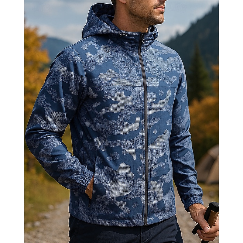 Men's Outdoor Jacket Hiking Jacket Raincoat Outdoor Waterproof Breathable Quick Dry Lightweight Hiking Outfits Hiking Clothes Spring Autumn / Fall Jacket Tennis Golf Running Camo Navy Blue3