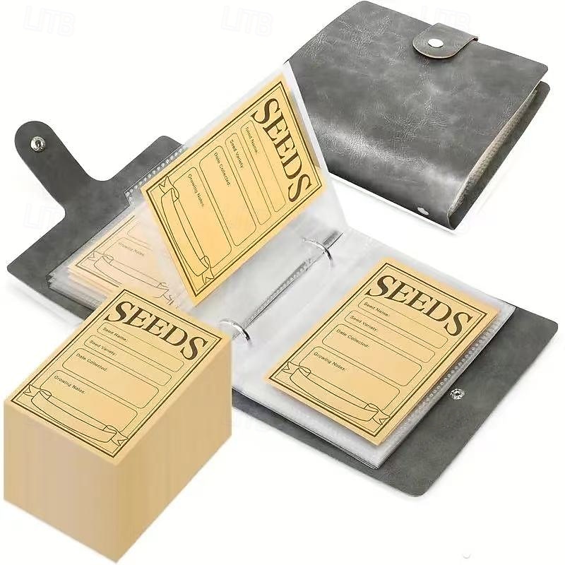 1 Set Garden Seed Storage Organizer Binder with 50 Self-Sealing Seed Envelopes, Seed Packet Storage Box for Seed Preservation and Organization