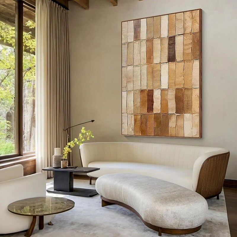 Mintura Hand Painted Abstract Brown Texture Oil Paintings on Canvas Modern Abstract Wall Art Picture For Home Decoration Ready To Hang With Stretched Frame3