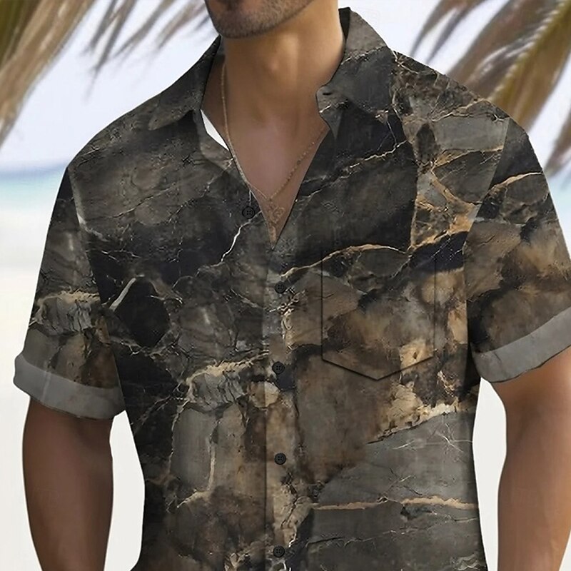 Men's Marble Abstract Art Shirt Summer Shirt Button Up Shirt Short Sleeve Fashion Casual Outdoor Vacation Dailywear Summer Spring Turndown 3D Print Collared Shirts Front One Pocket Gray2