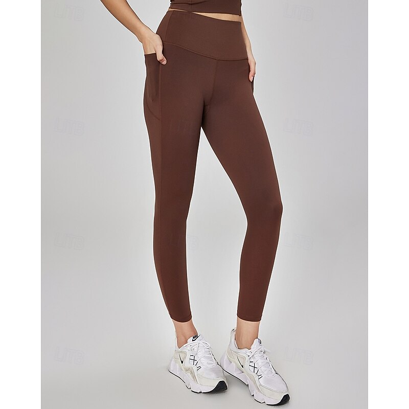 Women's fitness pants Pilates Pants Yoga Pants with Pockets Lightweight High Waist Gym Pilates Zumba Bottoms Solid Color Pink Coffee Fall Sports Activewear Micro-elastic Loose Fit3