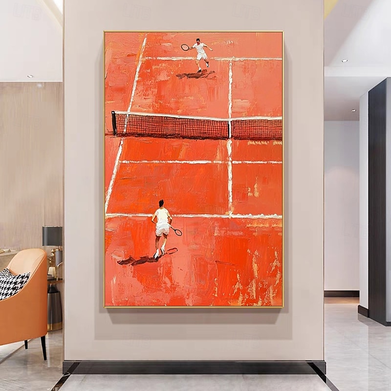 Mintura Hand Painted Red Tennis Court Oil Paintings on Canvas Modern Abstract Wall Art Picture For Home Decoration Ready To Hang With Stretched Frame4
