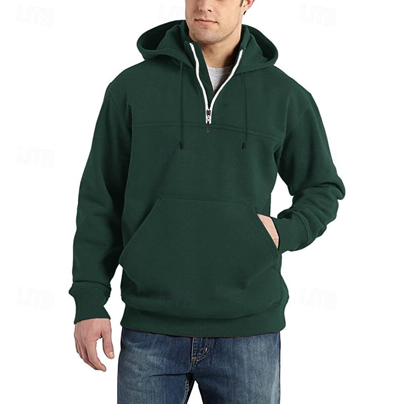 Men's Hoodie Zip Sweatshirt Black Wine Navy Blue Blue Dark Green Hooded Plain Zip Up Front Pocket Quarter Zip Sports & Outdoor Casual Daily Streetwear Cool Sportswear Spring &  Fall Clothing Apparel4